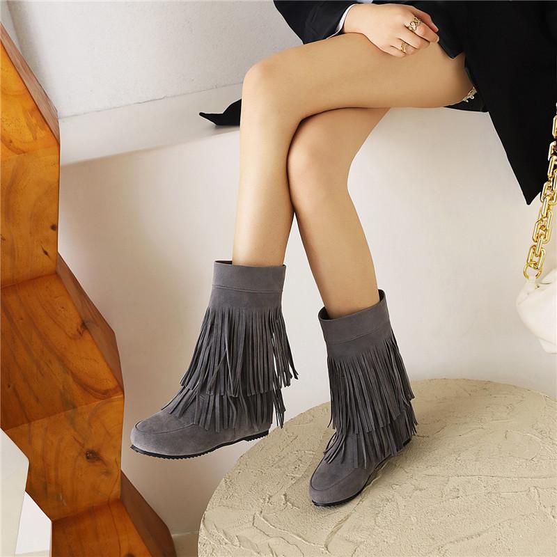 Ghete scurte cu talpă plată pentru femei, toamnă și iarnă, noi, casual, mărimi mari, cu franjuri