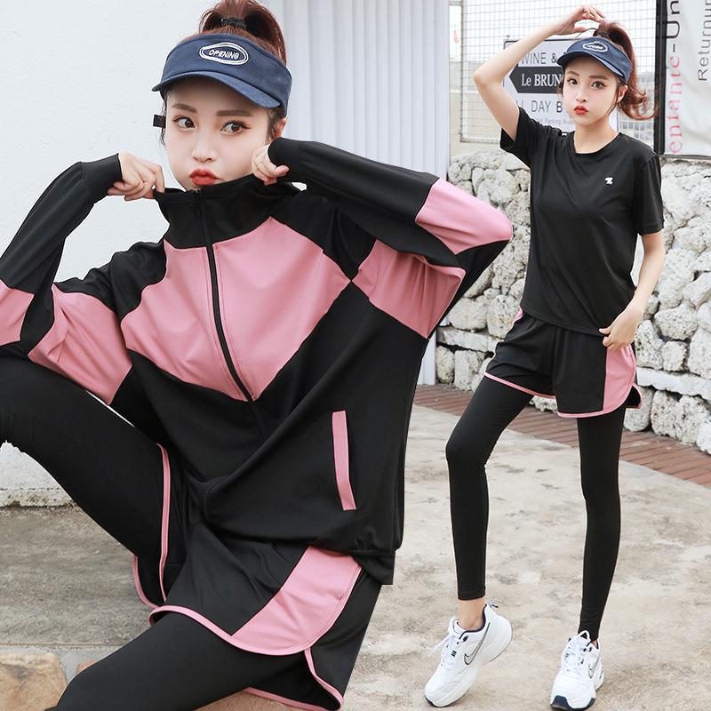 Women's Plus Size 5-Piece Yoga Set: Long Sleeve & Pants for Autumn/Winter Outdoor Gym Running