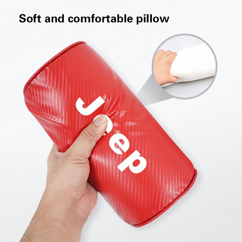 1Pcs Car Seat Headrest Carbon Leather Neck Pillow For Jeep Grand Cherokee Wrangler JK Gladiator Compass Renegade Wagoneer Recon ANQ1
