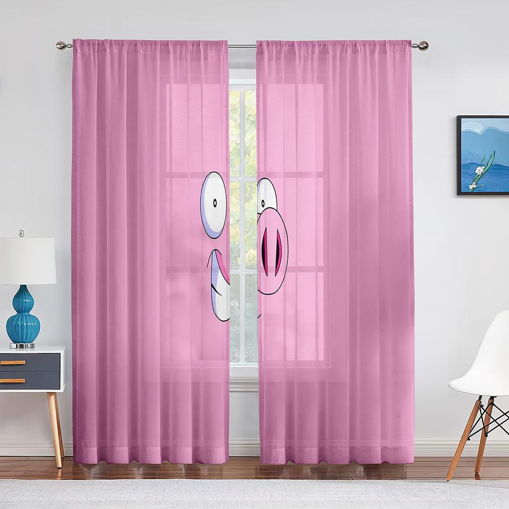 Funny Cartoon Singing Pig Wine Barrel Sheer Voile Curtains for Living Room Bedroom Tulle Curtains Kitchen Window Home Decoration