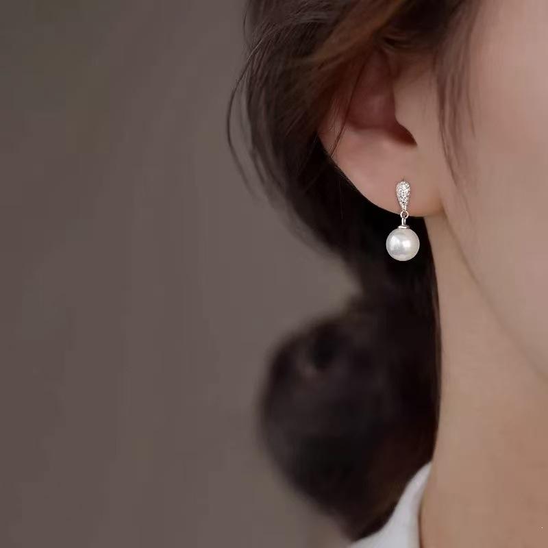 2026 New Style 925 Sterling Silver Tassel Pearl & Water Drop Zircon Stud Earrings for Women