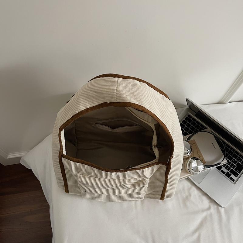 Corduroy Tote Bag Women's Commuter Shoulder Bag Large Capacity Student Class Handbag