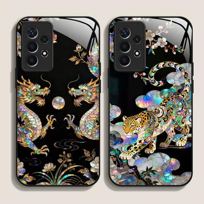 Stylish Dragon Leopard Marble Texture Tempered Glass Phone Case for Samsung Galaxy A56 A55 A54 A53 A52 A36 A14 A15 A16 A32 Cover