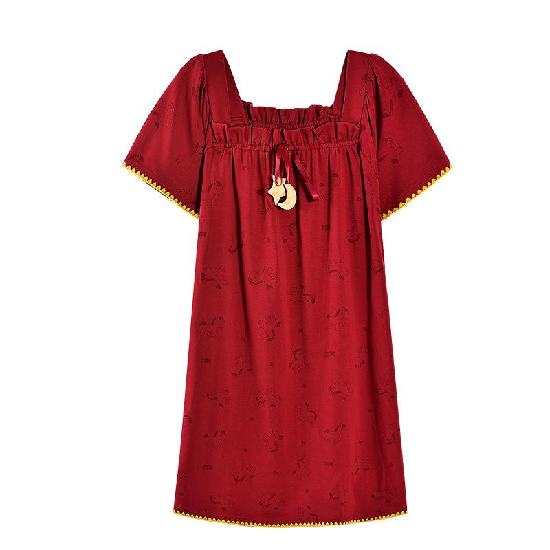 Red Wedding Couple Pajamas Women's Summer Short-sleeved Pure Cotton Pajamas Cute Natal Year Wedding Loungewear Men's Suit