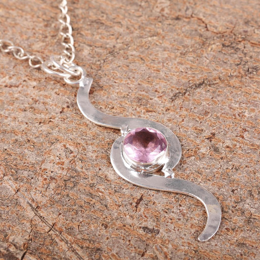 Morganit Anhänger, Handgefertigter Edelstein 925 Massiv Sterlingsilber Anhänger Zarter Schmuck, Für Verlobungsgeschenk