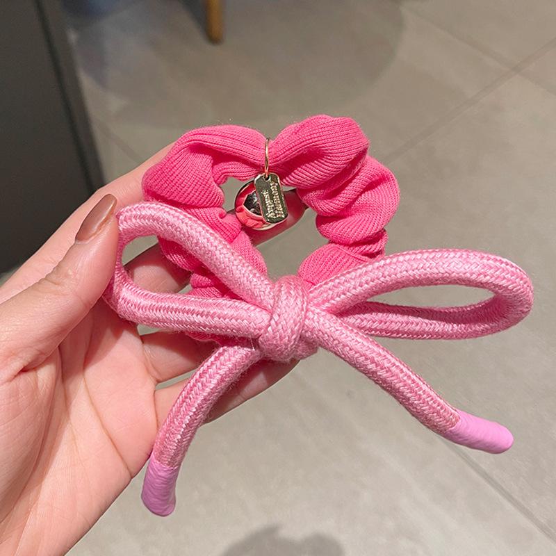 Stylish Pink Bow Hair Tie - Large Intestine Ring for Ponytails