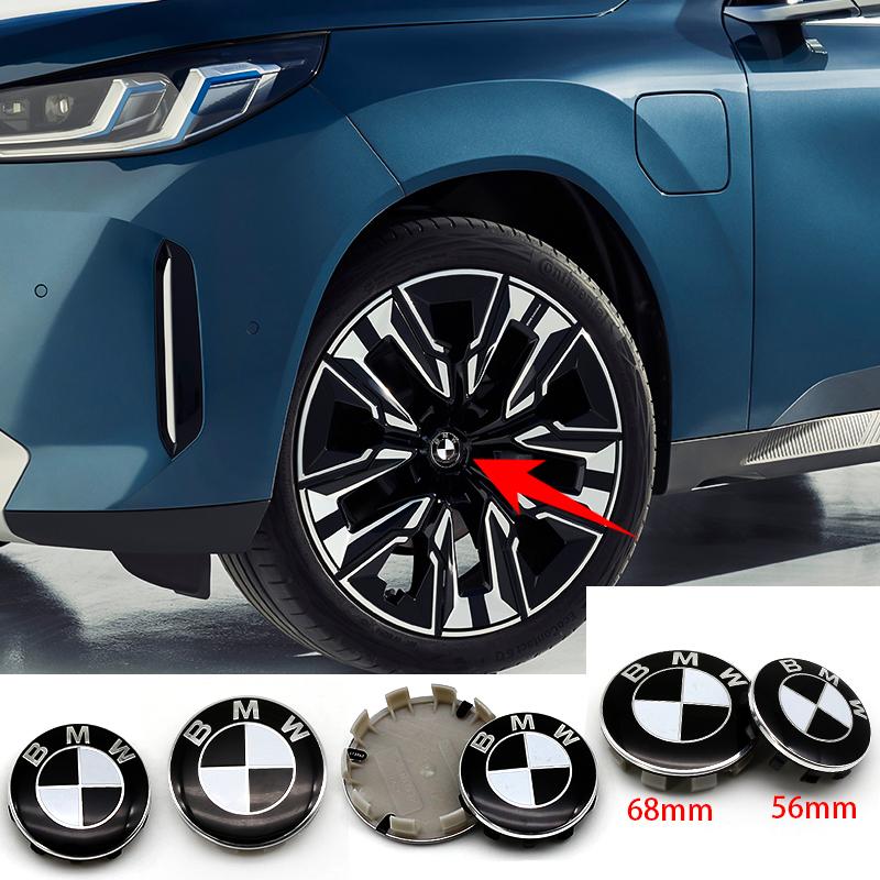Car Black White BMW Logo Front Hood Emblem 82mm Rear Badge 74mm Wheel Hub Cap 68mm 56mm steering wheel sticker 45mm Accessories