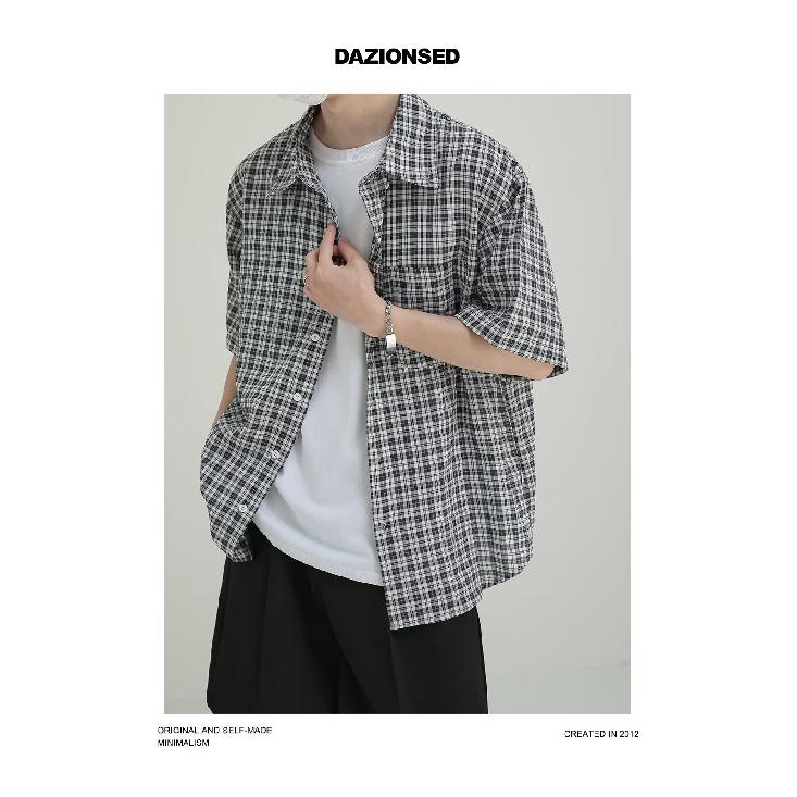 Summer New Plaid Shirt Men'S Style Retro American Short Sleeved Shirt Japanese Shirt Jacket