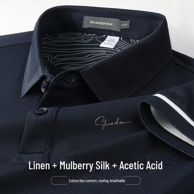 SHANSHAN Men s Silk & Linen Blend Ice Polo Shirt XL темно-синий
