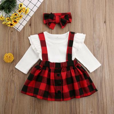 0-24M Newborn Baby Girl Clothes Knitted Tops Romper Plaids Bib Skirt Outfits