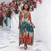 2024 European-American Rayon V-neck Beach Cover-up Robe