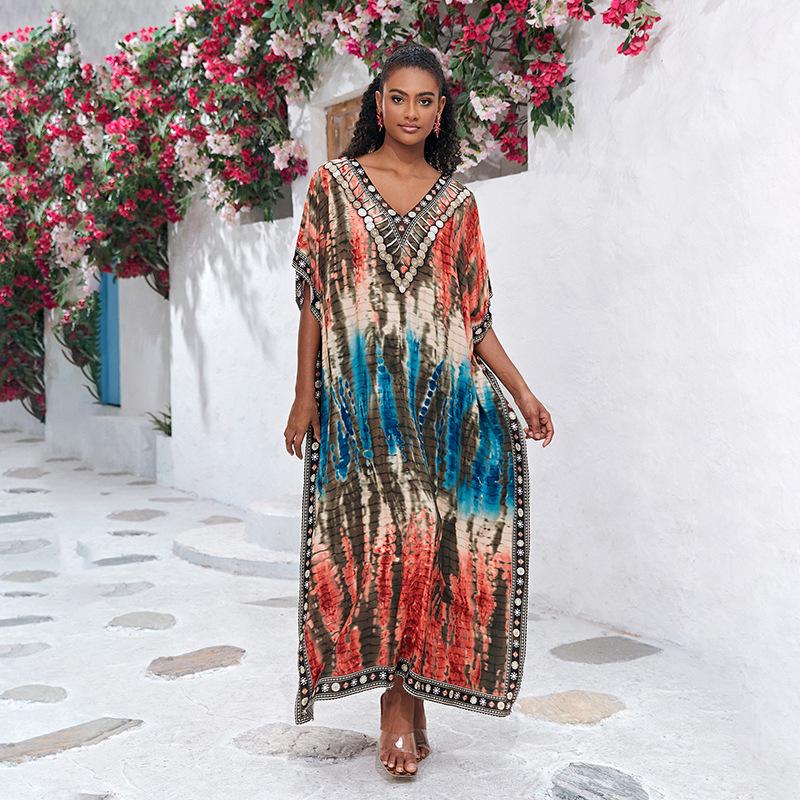 2024 European-American Rayon V-neck Beach Cover-up Robe