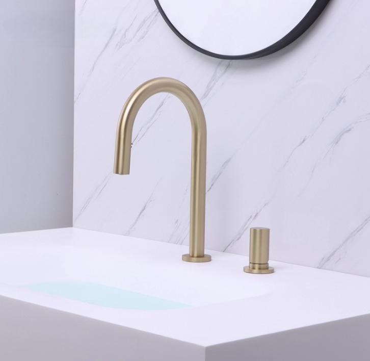 Nickel Ausziehbar Badezimmerarmatur Weitverteilte Waschbeckenarmatur Messing Spültischarmatur Ausziehbar Drehbar Auslauf Mischarmatur Heiß Kaltwasser Wasserhahn