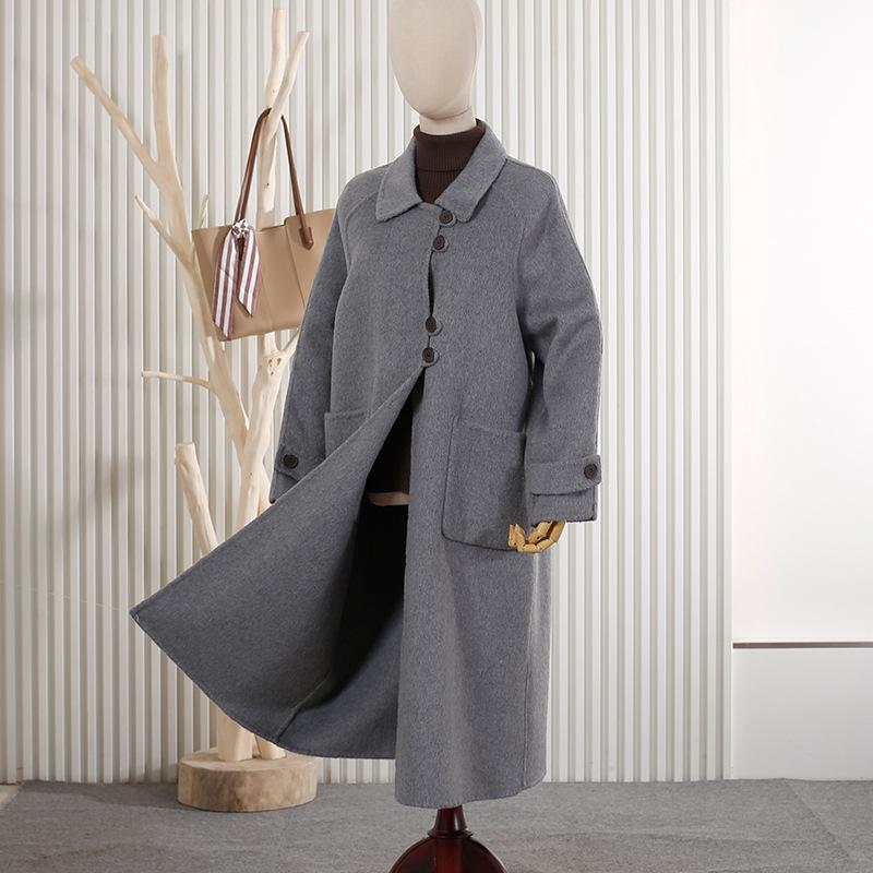 Simple solid color wool coat double-sided woolen coat autumn and winter new loose temperament long coat women's wool coat