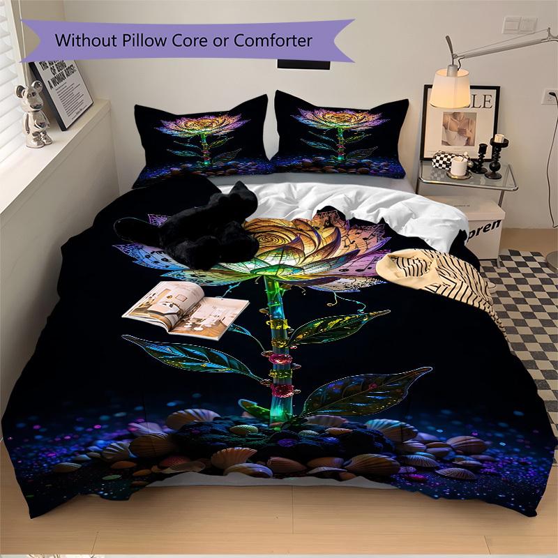 3pc Music Bloom Lotus Cover Set - 1 Quilt Cover + 2 Pillowcases, All Seasons Bedroom Setting, Perfect for Home013