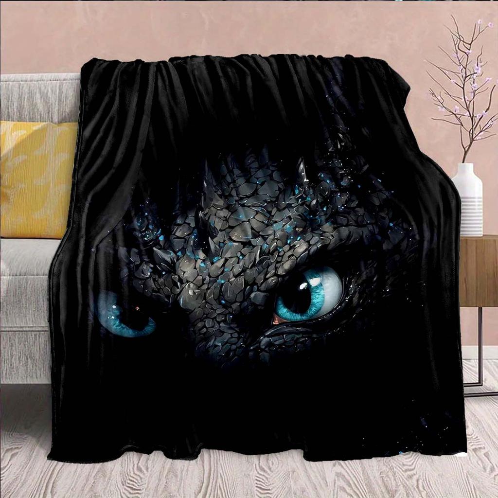 Black Dragon Flannel Throw Dark Fantasy Dragon Print Soft Warm Cozy Plush Sofa Decor -QJY