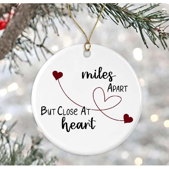 Miles Apart But Close at Heart Ornament, Long Distance Boyfriend Ornament, Ornament Xmas for Long Distance Relationship, Gift for Long Distance Printed on One Side