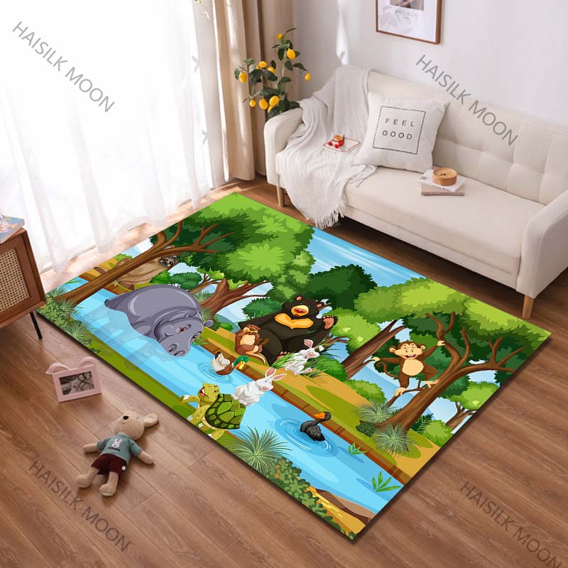 1PC Cartoon Zoo Printing Carpet Rug for Living Room Bedroom Sofa Doormat Decor Kids Play Home Area Rug Non-slip Floor Mat Gift