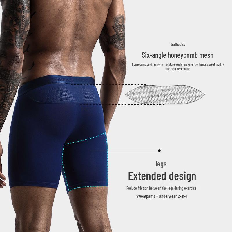 Men's Anti-Chafing Modal Quick-Dry Long Leg Running Boxer Briefs