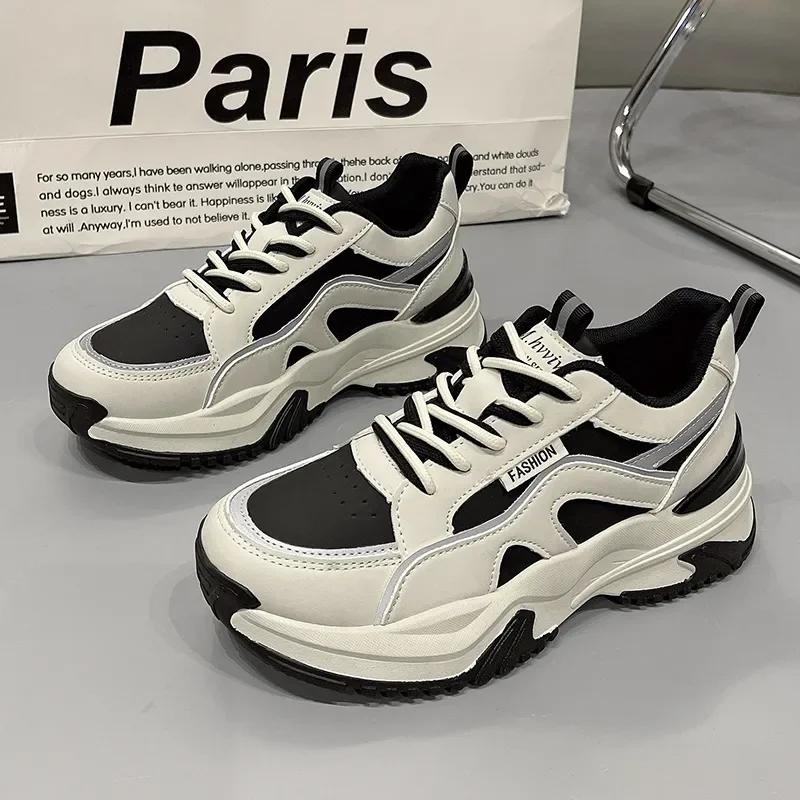 

Женская обувь осень и зима повседневная обувь на шнуровке кроссовки на высоком каблуке плюшевые универсальные вулканизированные туфли Tenis Feminino 2024 35 чёрный