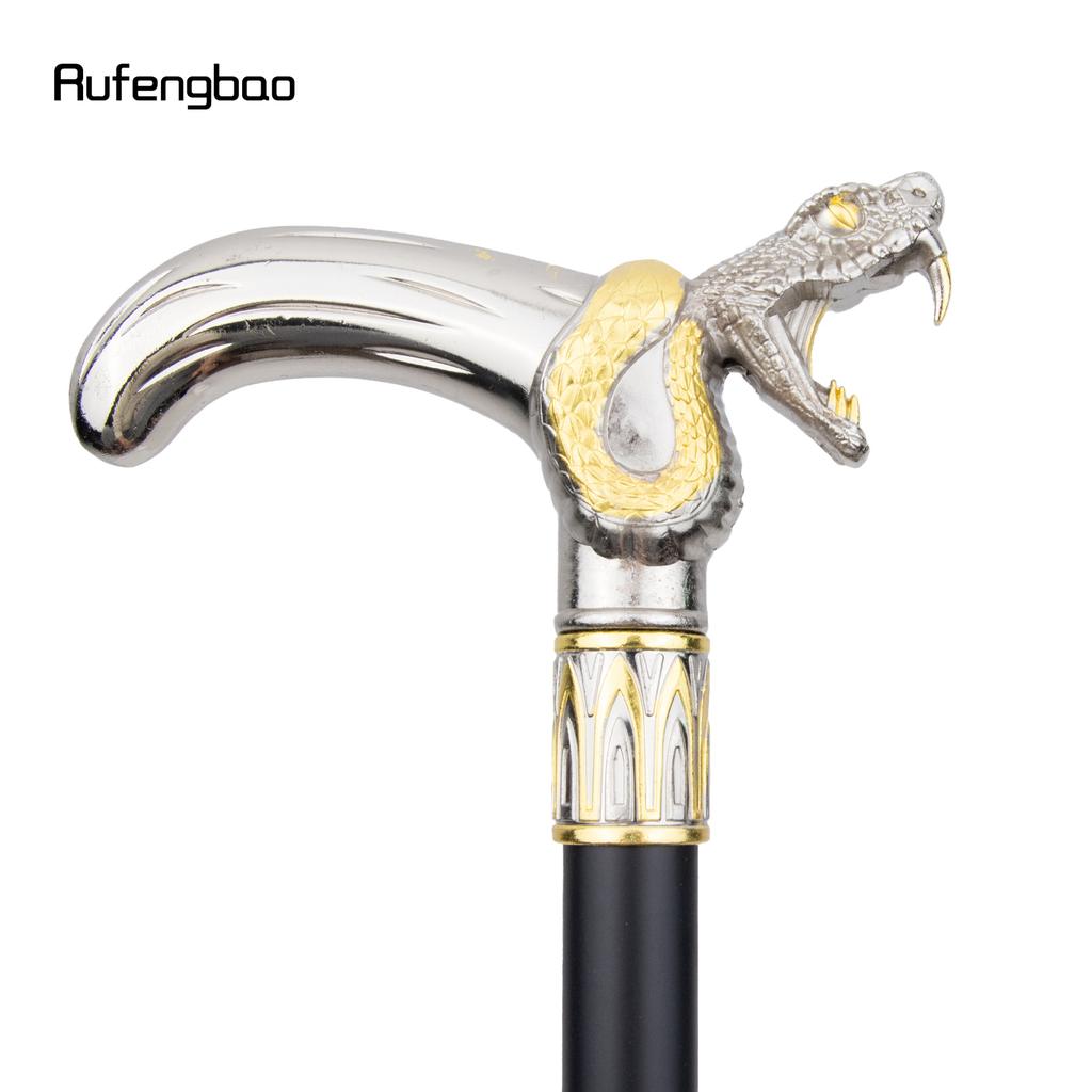 Golden White Snake Head Biting Walking Cane Fashion Decorative Walking Stick Gentleman Elegant Cosplay Cane Knob Crosier 92cm