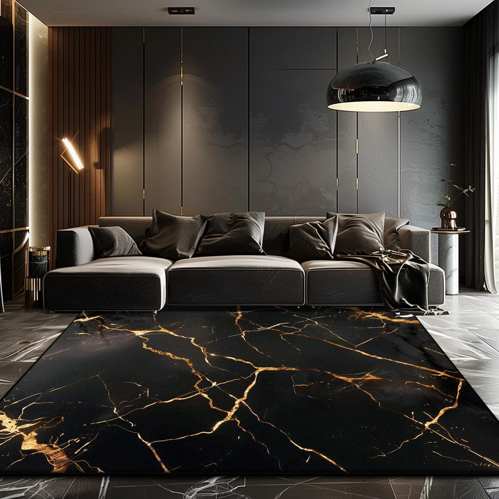 Black Golden Marble Living Room Rug Luxury Decoration Home Large Area Soft Carpets Lounge Bedroom Bedside Fluffy Antiskid Mat