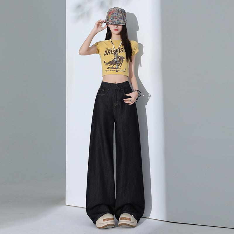 Women's White Tencel Wide-Leg Jeans - Summer 2025, High-Waisted, Loose, Floor-Length, Slimming.