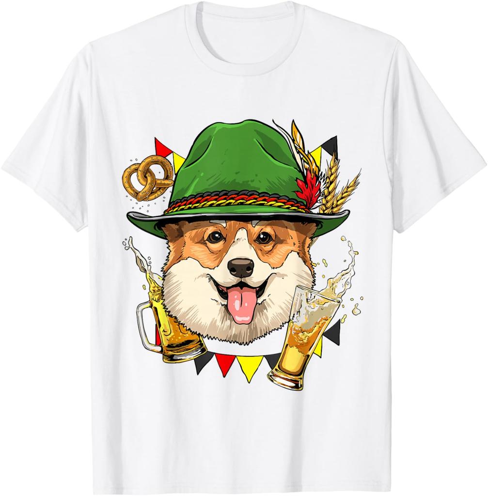 Oktoberfest Corgi Beer Graphic Tee Men's Breathable Cotton T-Shirt Festival