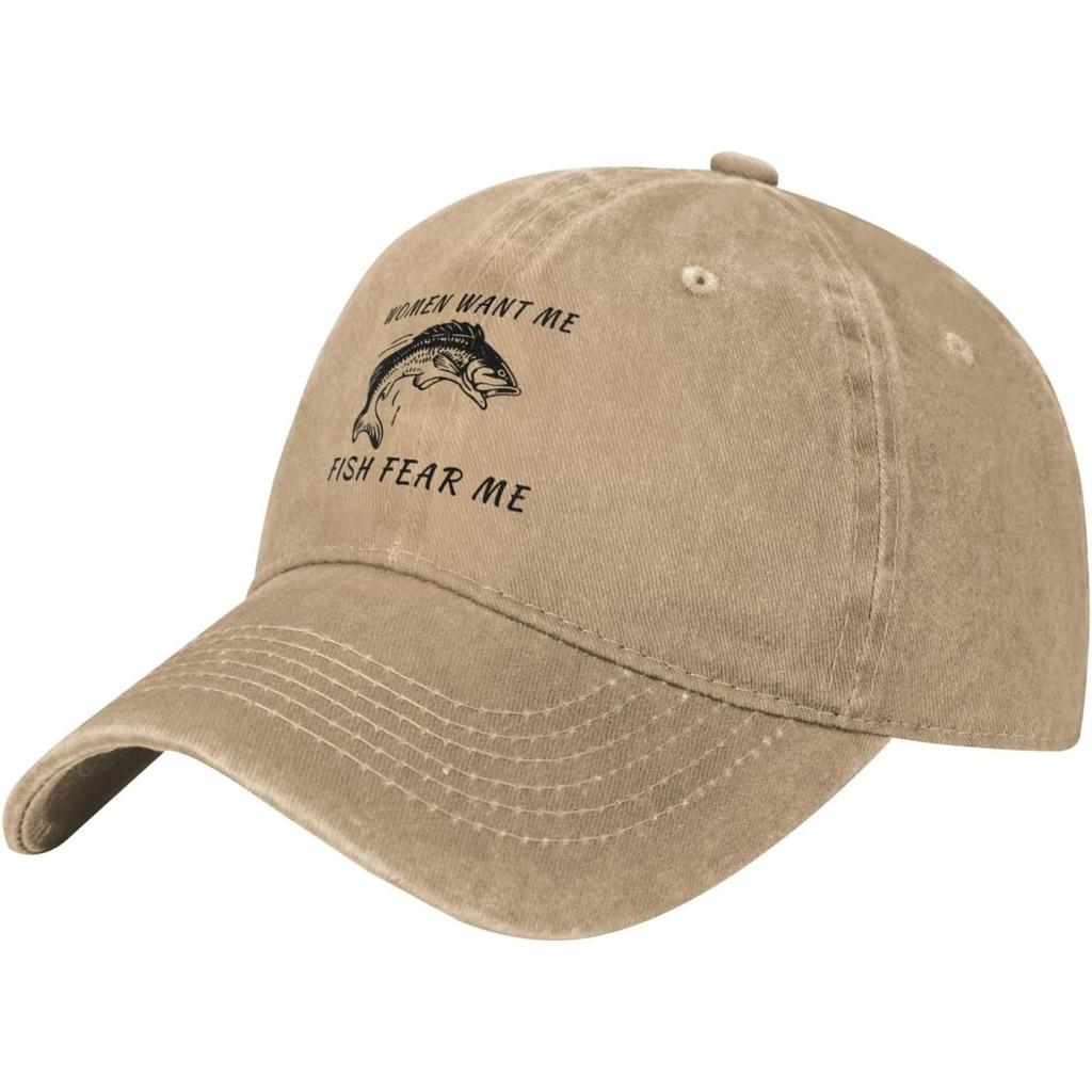 Fish Fear Me Women Want Me Washed Baseball Cap Cotton Adjustable Casual Fishing Hat Unisex