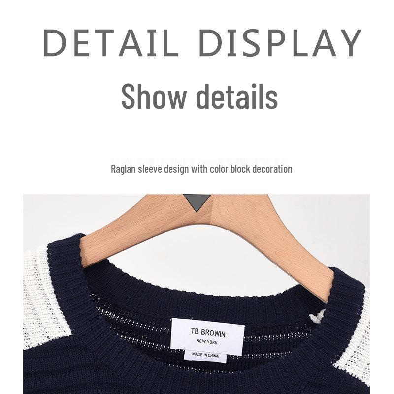 TB BROWIN2025 Herren Pullover im koreanischen Stil mit vier Streifen und Raglanärmeln aus Wolle, Herbst-/Winterkollektion