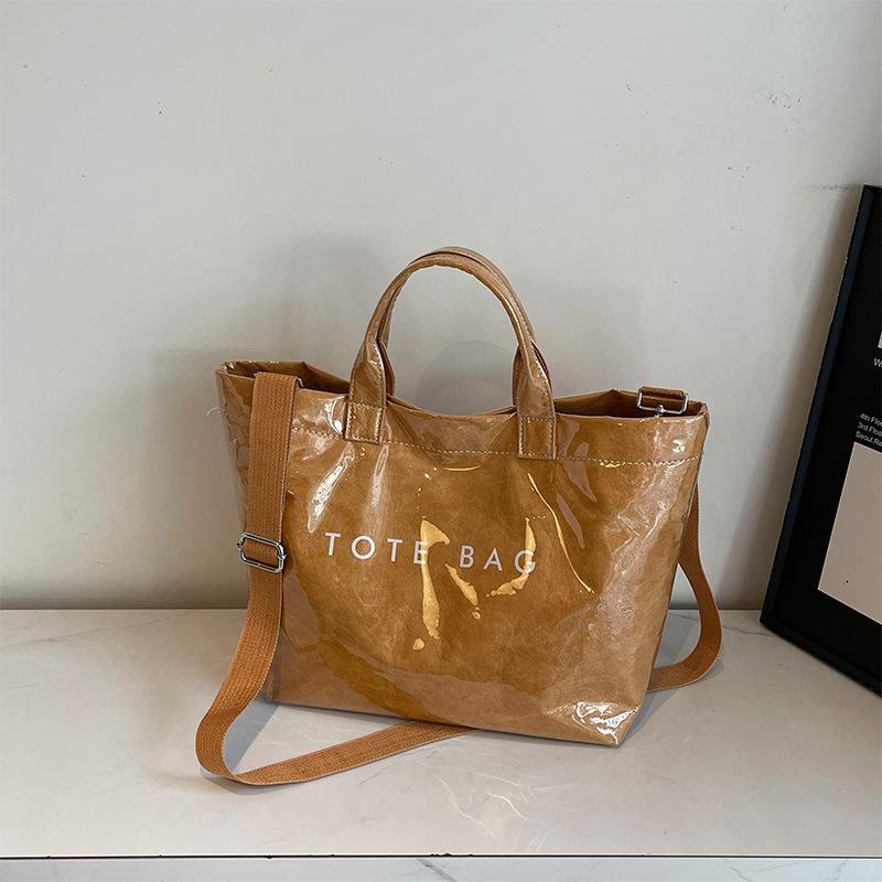 Large-capacity kraft paper jelly bag, transparent waterproof tote bag, fashionable one-shoulder messenger tote at work