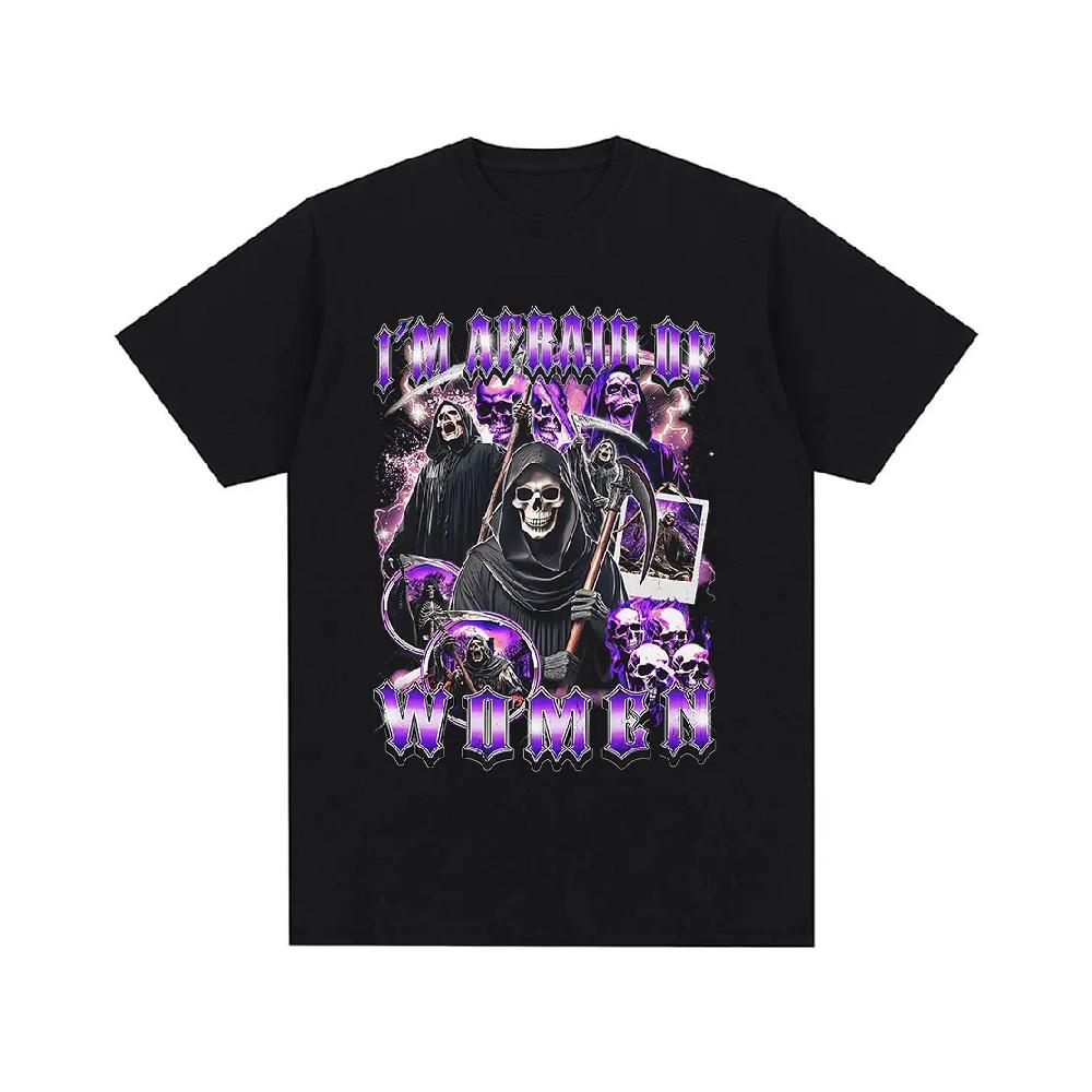 

I Am Afraid of Women Funny Skeleton Meme T-shirts Men Women Clothing Fashion Vintage Oversized Cotton Summer T Shirts Streetwear S чёрный