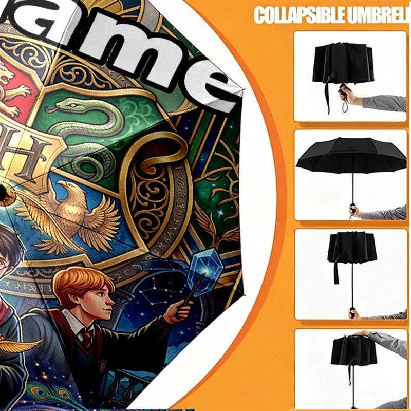 Custom Name Personalized Harry potter Print Umbrella, Auto Open Close, 8‑Rib Sturdy Frame, Commute Camping Hiking Use, Birthday Gift