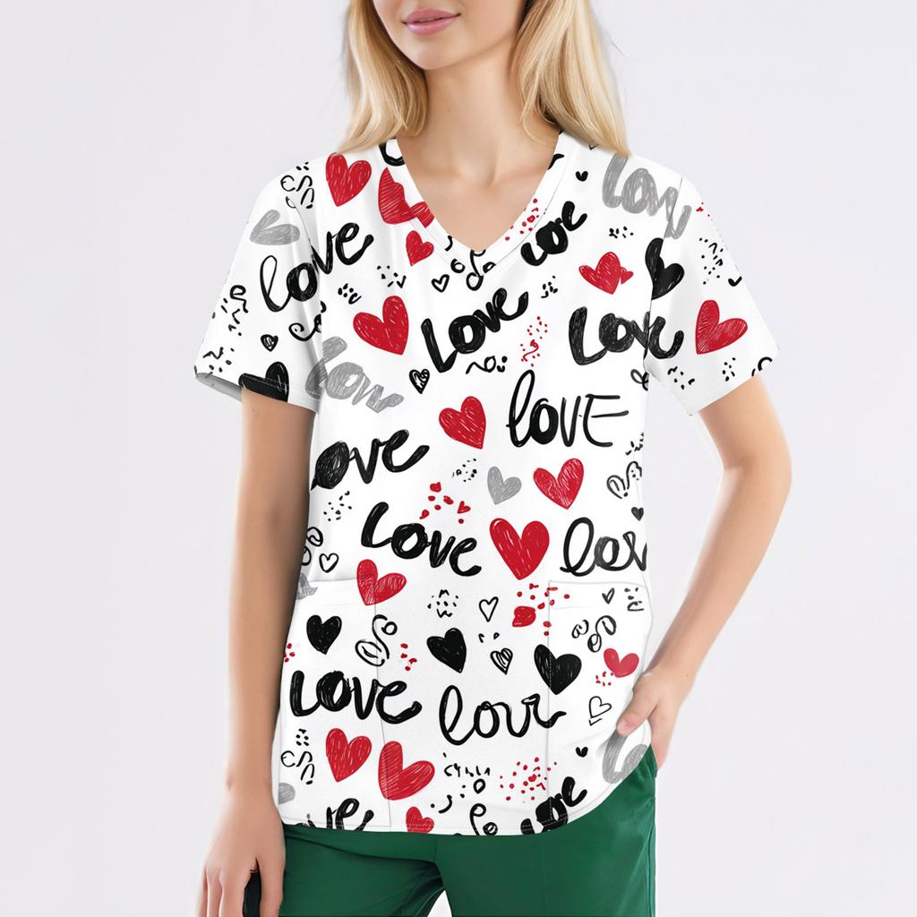 Women's Fashion V,Neck Short Sleeve Overalls With Pockets  Print Tops  Clothes