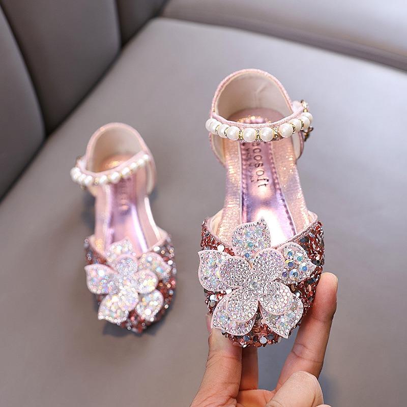 Autumn new style ladylike baby girl girls' princess rhinestone flower flat shoes, leather shoes, dance performance shoes