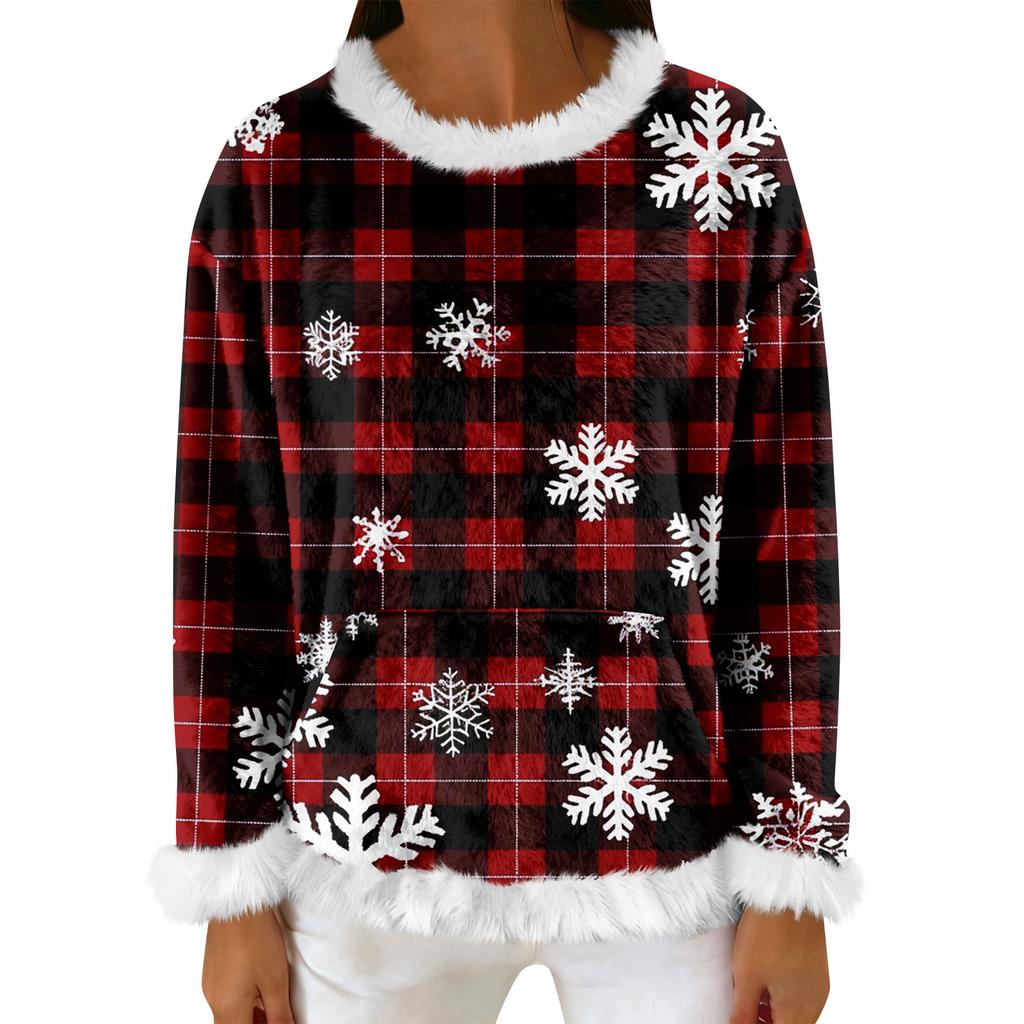 Bluză de trening casual din fleece pentru femei cu mânecă lungă, gât rotund, casual, confortabilă, croială largă, ușoară, bluză de trening din flanelă pentru femei