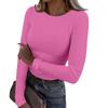 Women's Ribbed Knit Crew Neck Long Sleeve Form-Fitting Top