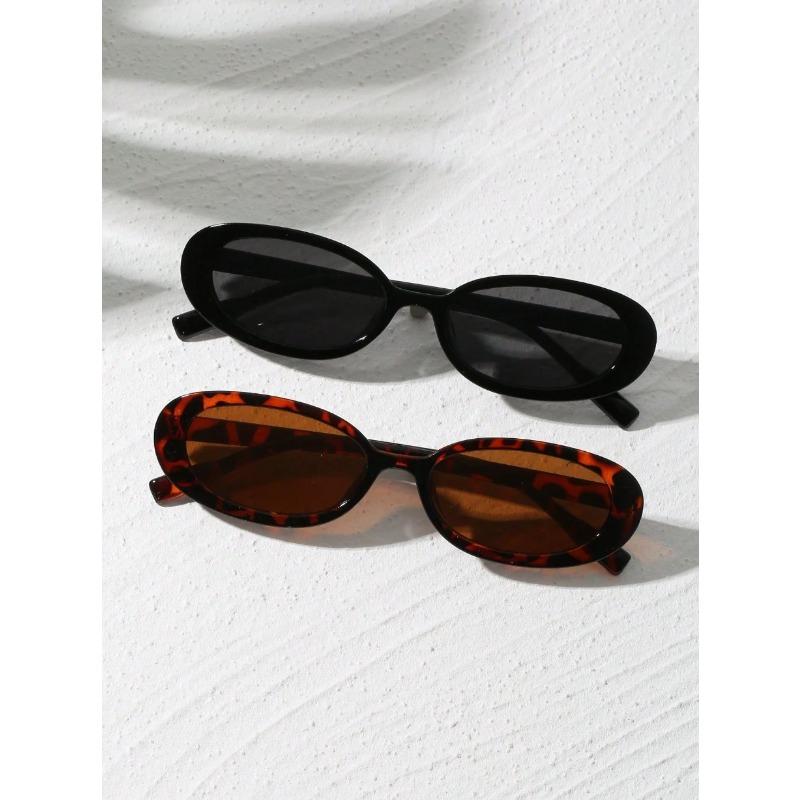 1/2pcs Vintage Small Frame Oval Sunglasses Plastic UV Protection Fashionable Shade for Outdoor Travel Beach Holiday