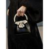 Fashiable and versatile color blocking small square bag with bow and pleated black handbag
