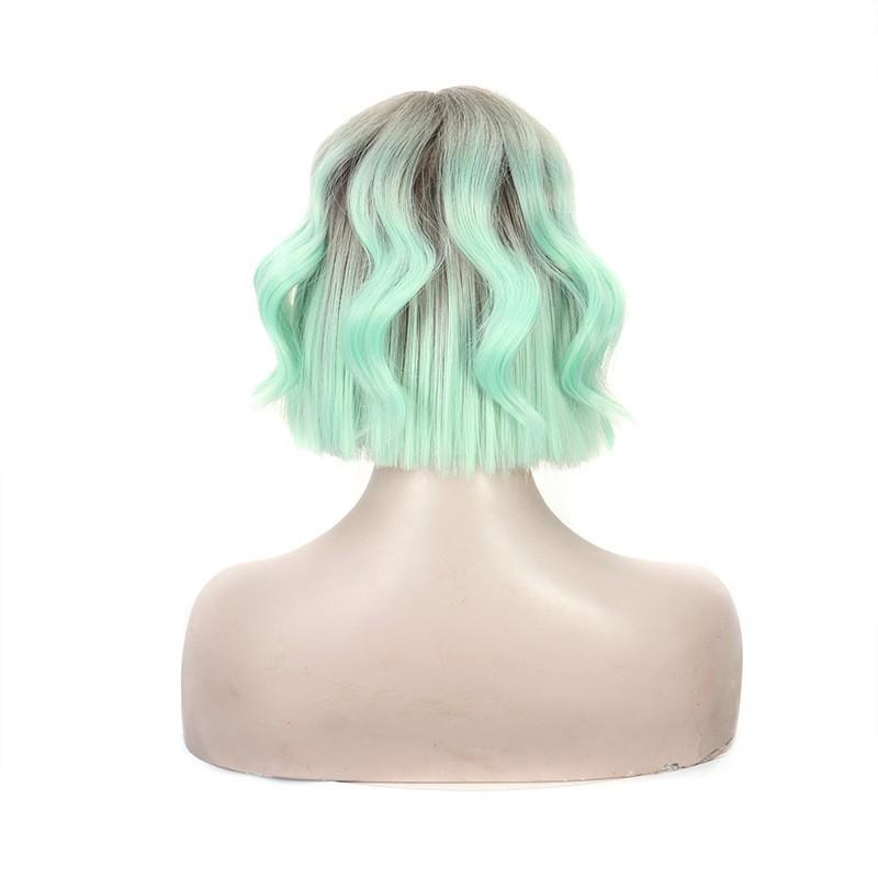 Wig Women New European American Wigs Gradient Green Curly Hair Chemical Fiber Headgear