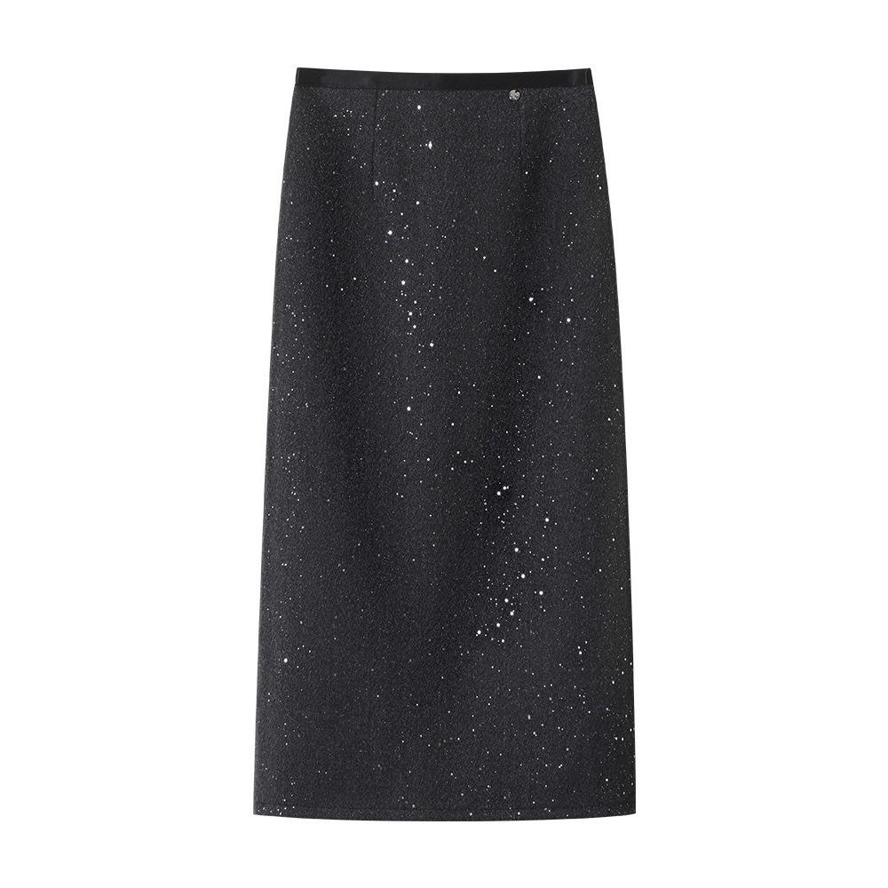 2025 Autumn/Winter Women's High-Waisted Sequin Midi Skirt – Slim-Fit, Fashionable, Hip-Hugging, Straight-Leg Design.