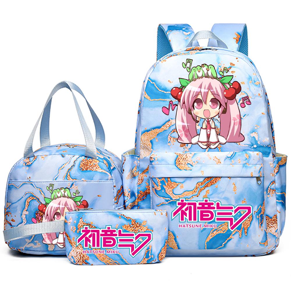 3Pcs/set Anime Hatsune Miku Printed Backpack Handbag Pencil Case for Teenager Student Bookbag Schoolbag Women Large Capacity Waterproof Travel Bag