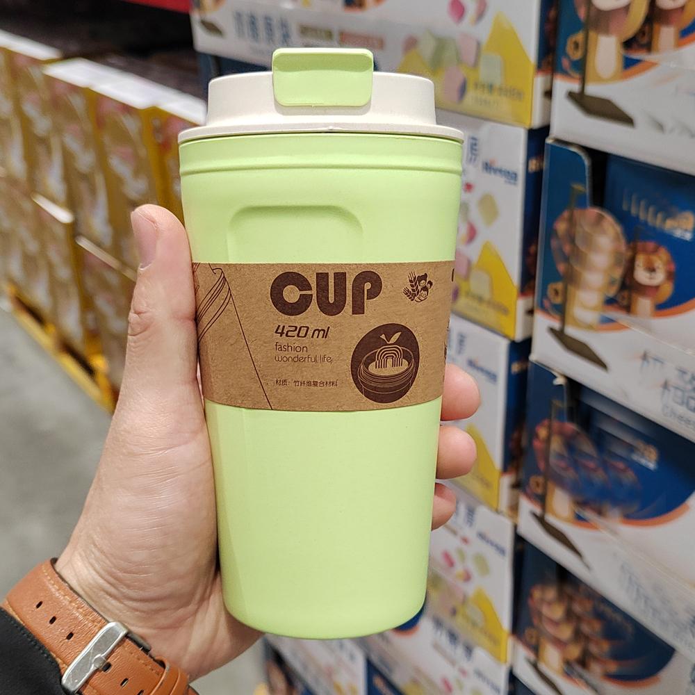 Tazza da Caffè da Viaggio Eco-friendly in Fibra di Bambù Tazza da Caffè con Anello in Silicone Coperchio Tazze Regalo di Natale 420ml