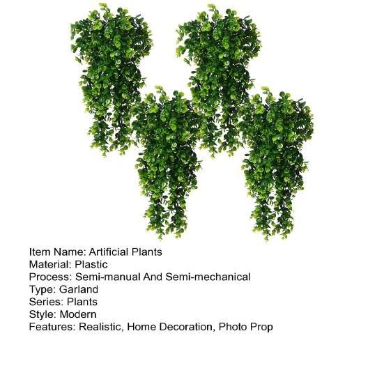 4Pcs 30-Inch Hanging Artificial Green Plants Realistic Fake Eucalyptus Leaf Vine Indoor