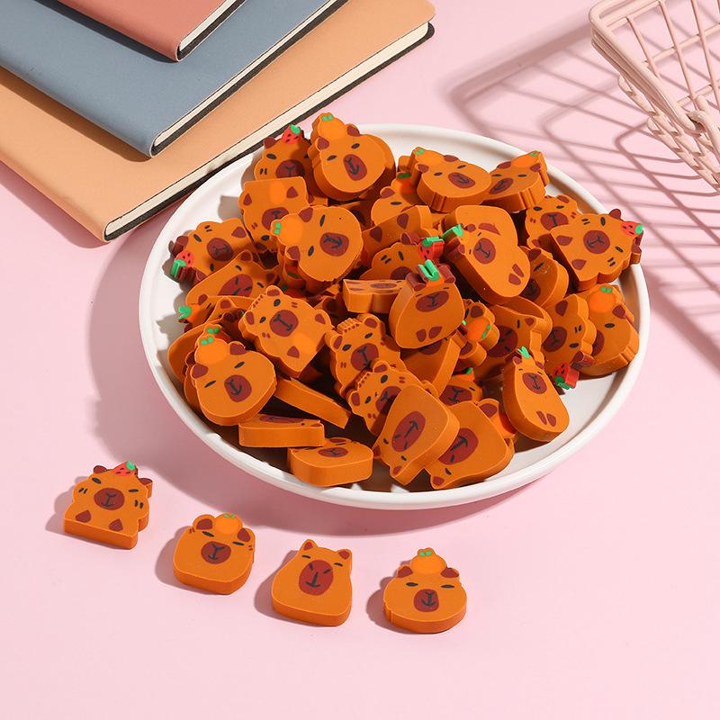 50-Piece Set Of Novelty Capybara Erasers; Fun Cartoon Rubber Erasers for Office Supplies & Student Stationery Gifts.
