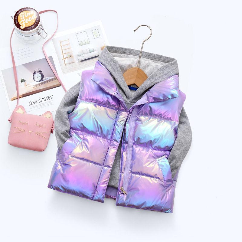 Waschfreie glänzende Daunenweste für Jungen und Mädchen mit Stehkragen - Herbst/Winter