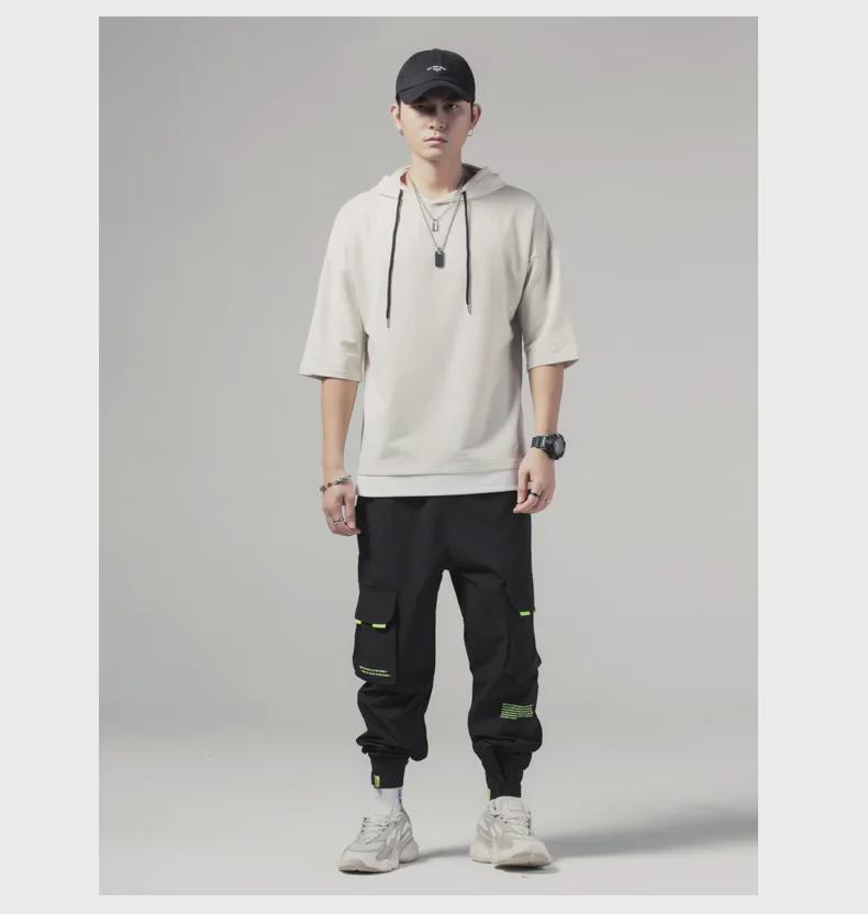 Καλοκαιρινό Ανδρικό T-Shirt με Κουκούλα και Κοντά Μανίκια Κορεατικού Στυλ: Ιαπωνικό Φαρδύ Πουλόβερ Νεανικό με Μανίκια Επτά Τετάρτων