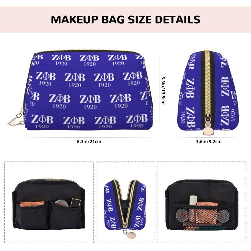 Zeta Phi Beta 1920 Print Leather Makeup Bag Women Large Travel Toiletry Pouch Cosmetic Bags Portable Storage Bag Gifts
