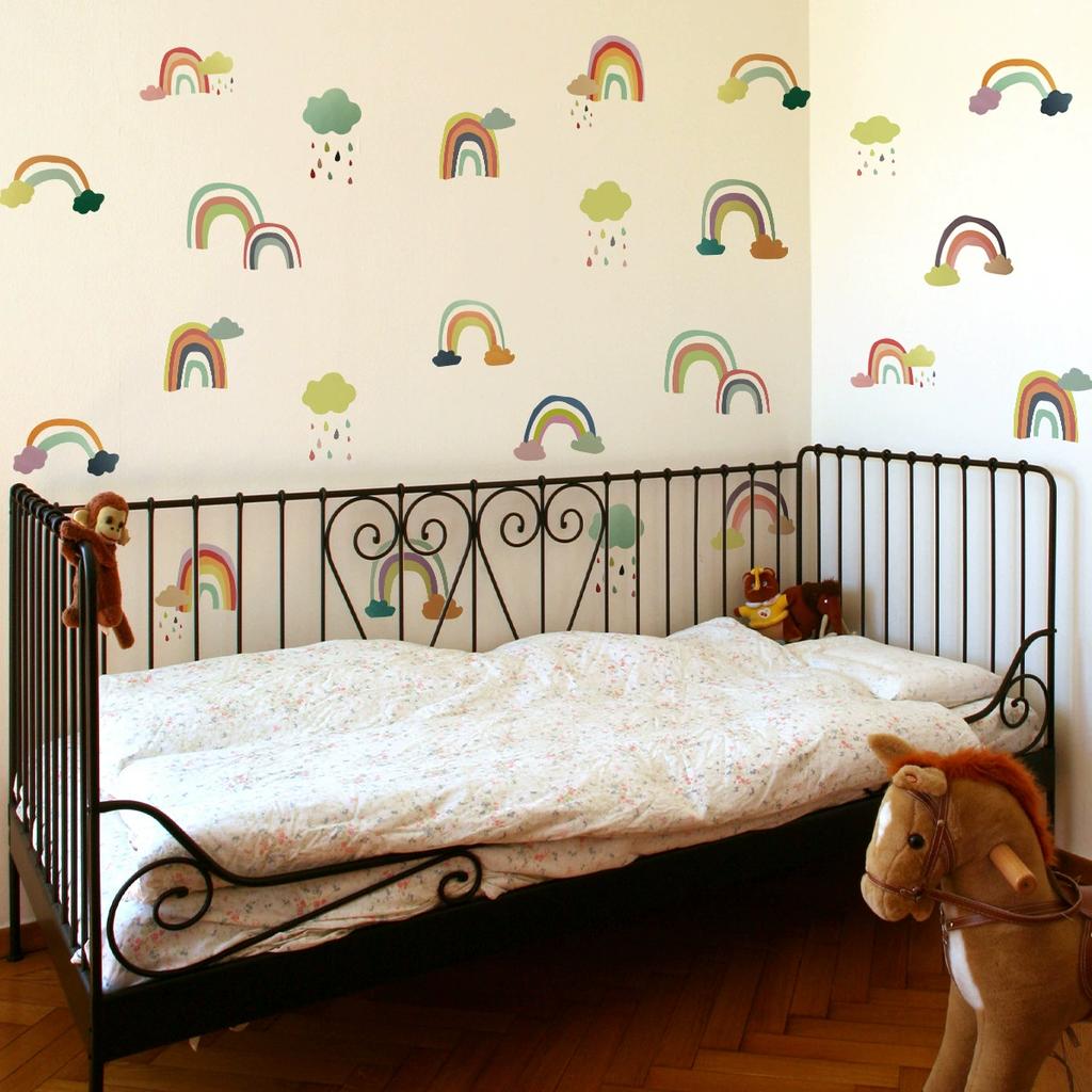 Cute Cartoon Rainbow Rainy Wall Stickers Self-adhesive Wallpaper for Children's Bedroom Baby Room Furniture Interior Decoration
