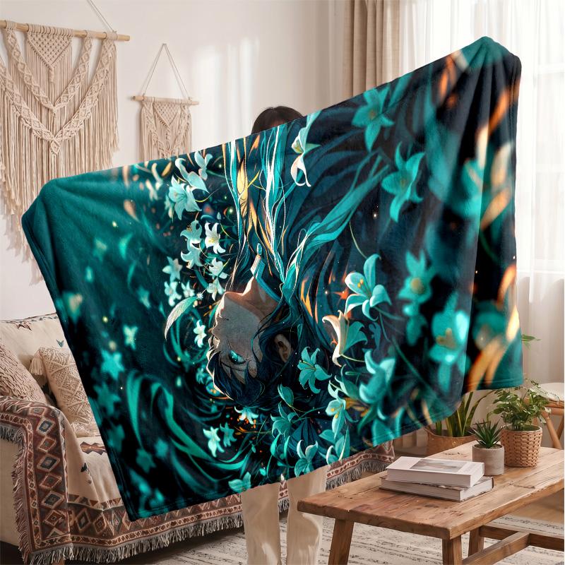 Tomioka Giyu Printed Flannel Blanket, Skin Friendly Warm Throw for Indoor Couch Bed Daily Use